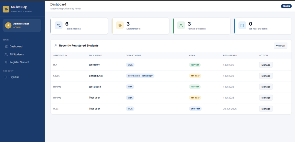 Student Registration System screenshot
